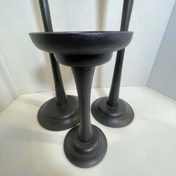 Set Of 3 Black Cast Iron Pottery Barn Candle Holders - Picture 4 of 12